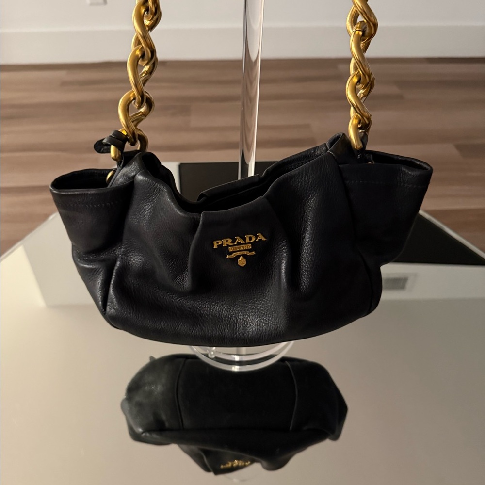 Prada Black Leather Shoulder Bag with Gold Chain - Picture 2 of 11